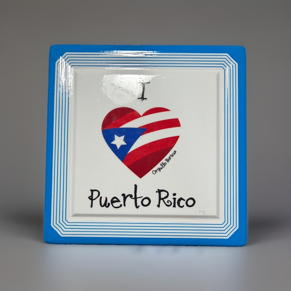 Puerto Rico Ceramic Frame I Love Puerto Rico Souvenir Orgullo Boricua Blue White